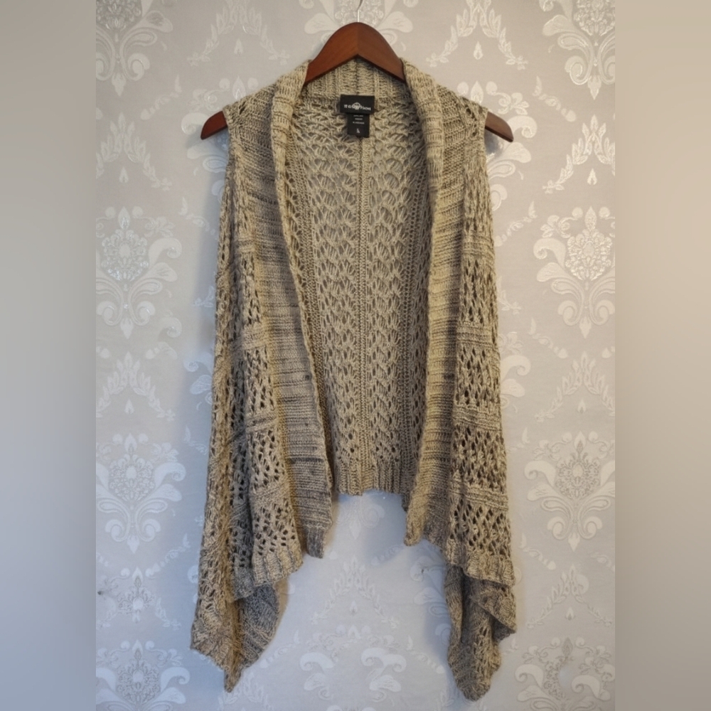 ​It's Our Time Boho Crochet Knit Waterfall Vest Tan/Black/ Mixed Knit Size L